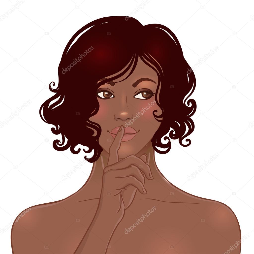 African American woman with shushing gesture