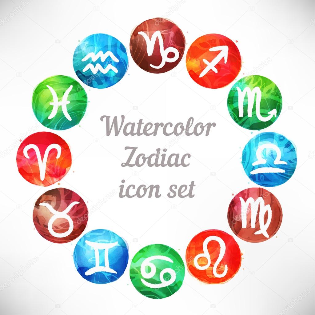 Watercolor zodiac icon set