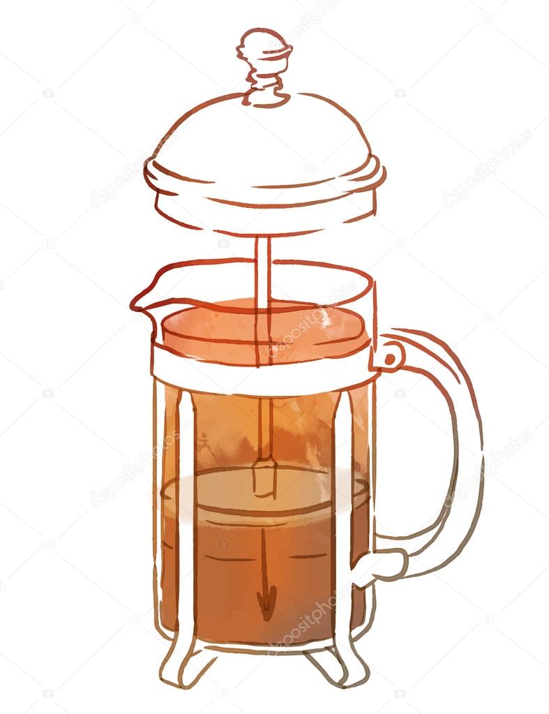 French press with coffee or tea