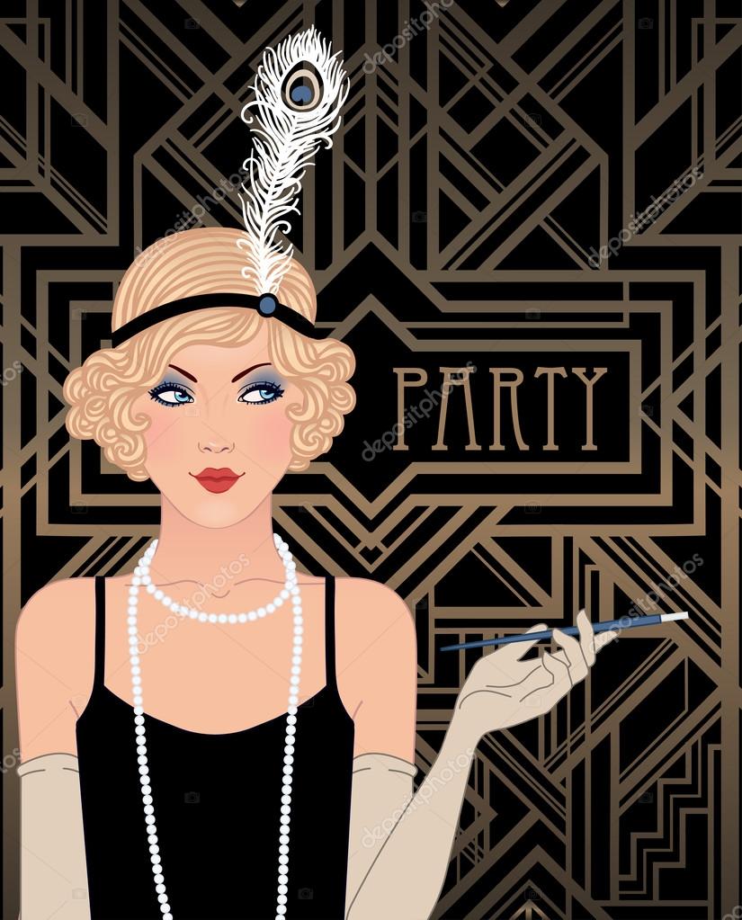 Flapper girl: Retro party invitation — Stock Vector ...
