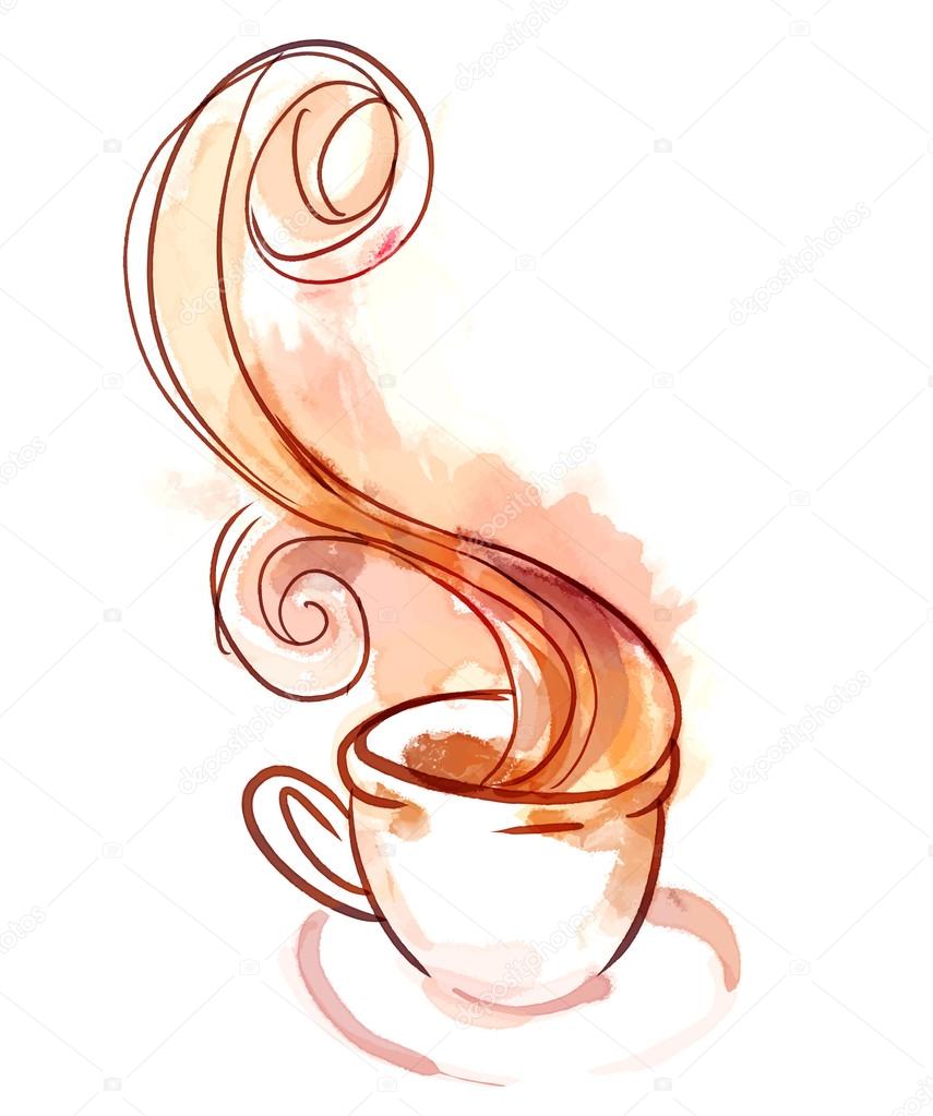 Cup of tea of coffee. Watercolor