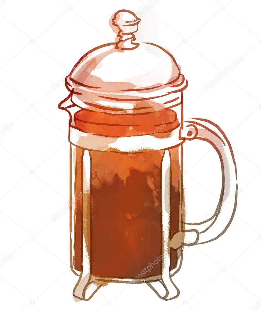 French press with coffee or tea