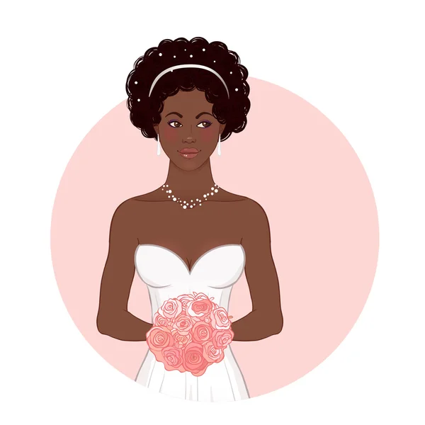 Noiva afro-americana no vestido de casamento — Vetor de Stock