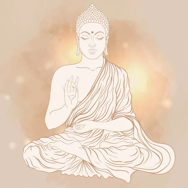 Bouddha assis sur fond de lumière — Image vectorielle