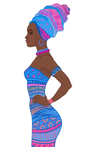 Mujer afroamericana con turbante — Vector de stock