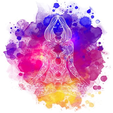 Woman silhouette sitting in lotus pose. clipart