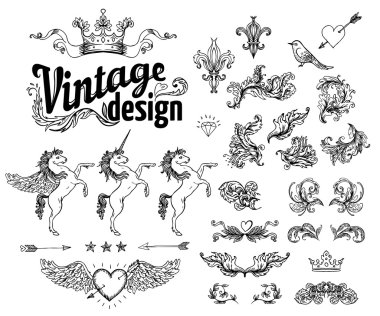 Vintage tasarım öğeleri kümesi: şeritler.