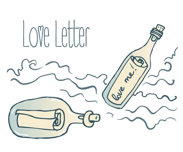 Lettre d'amour : bouteilles avec lettre à l'intérieur . — Image vectorielle