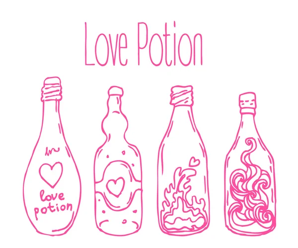 Love potion. Bottles. — Stock Vector