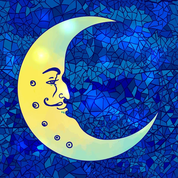 Місяць з людським обличчям на мозаїчному фоні — стоковий вектор