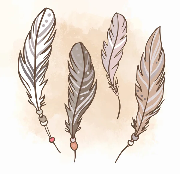 Plumas ornamentales beige . — Vector de stock