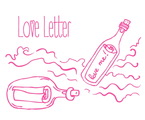 Carta de amor: botellas con carta dentro . — Vector de stock