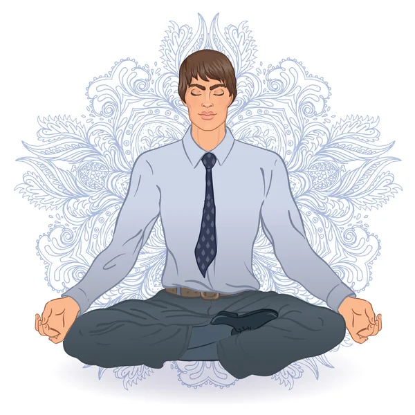 Caucasian Man sitting in Lotus pose — Stock Vector