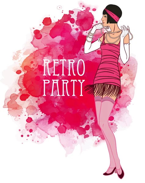 Flapper girl: Retro party invitation. — Stock Vector