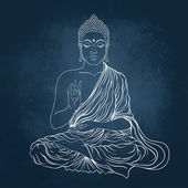 Fölött a tábla háttérben ülő Buddha
