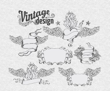 Vintage tasarım öğeleri kümesi: şeritler.