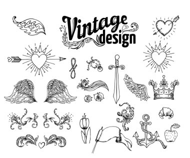 Vintage tasarım öğeleri kümesi: şeritler.