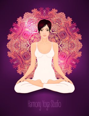 Lotus poz oturan esmer kız