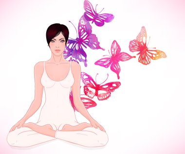 Beyaz Lotus poz oturan kız