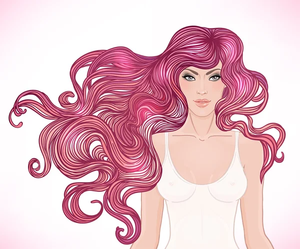 Menina caucasiana com cabelos longos encaracolados — Vetor de Stock