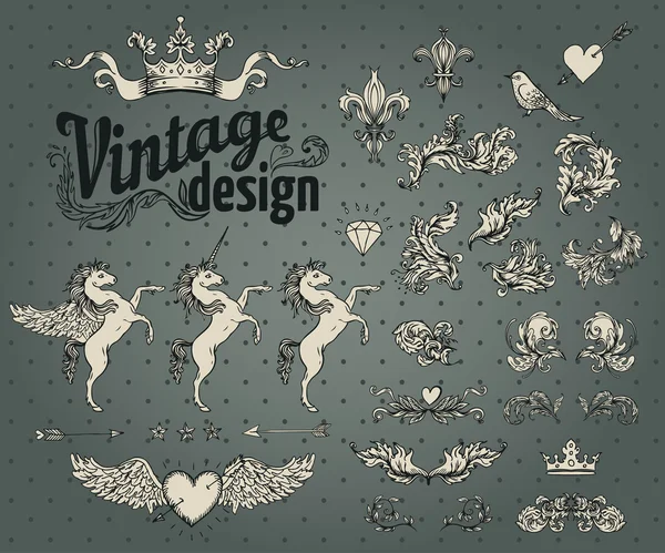 Conjunto de elementos de design vintage . — Vetor de Stock