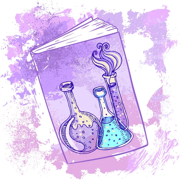 Éprouvettes de laboratoire sur la couverture d'un livre — Image vectorielle