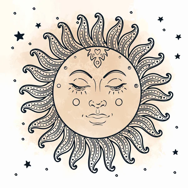 Golden Sun in vintage engraving style — Stock Vector
