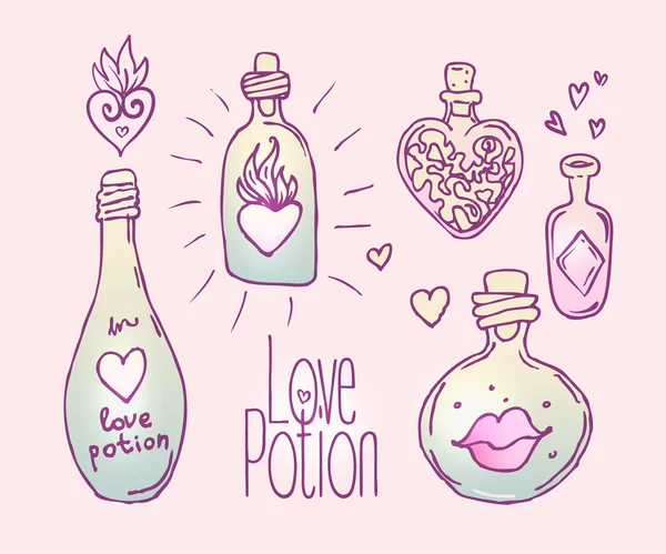 Love potion. Bottles. — Stock Vector