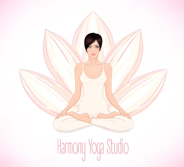 Brunette Girl sitting in Lotus pose — Stock Vector