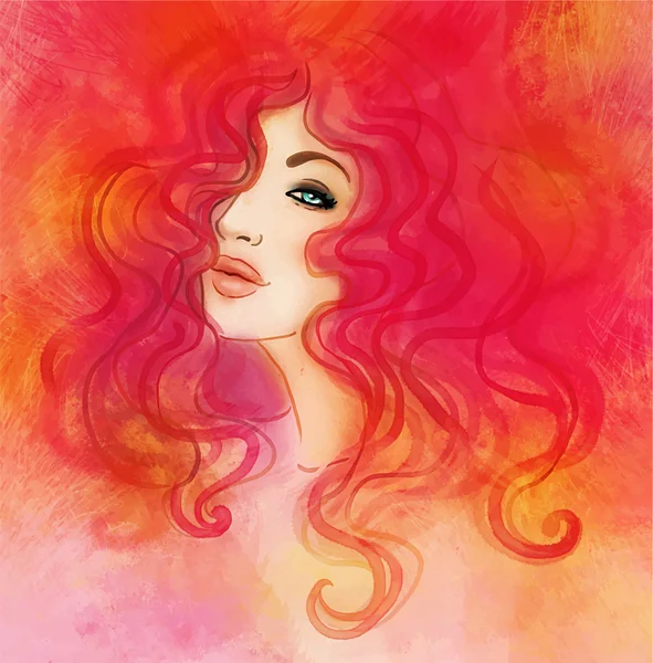 Watercolor rosto mulher . — Vetor de Stock