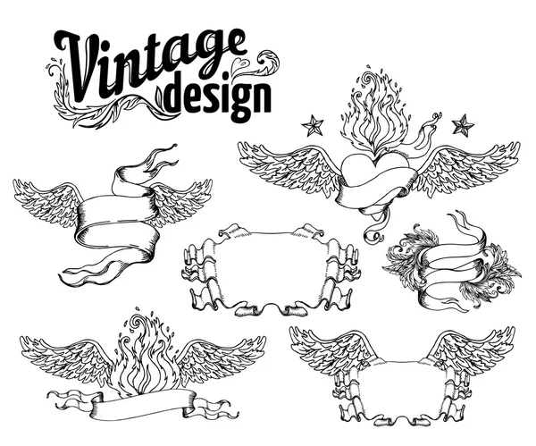 Set di elementi di design vintage: Nastri . — Vettoriale Stock