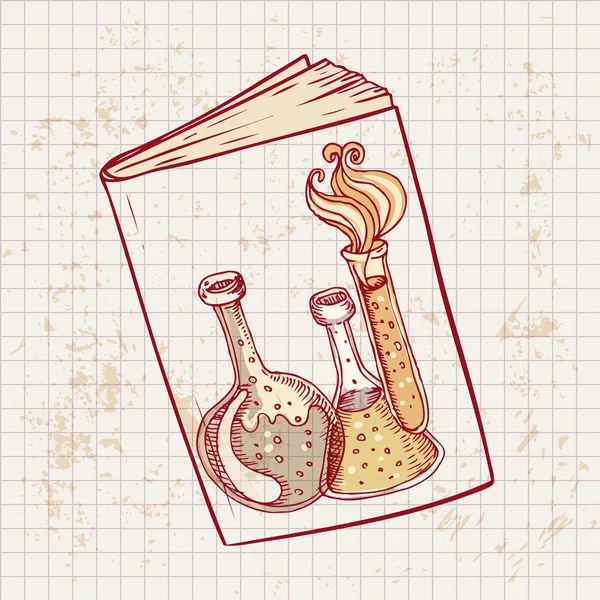 Éprouvettes de laboratoire sur la couverture d'un livre — Image vectorielle