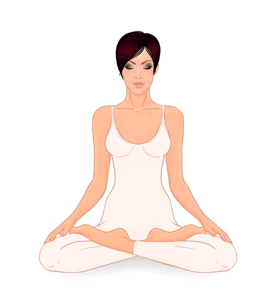 Morena Chica sentado en Lotus pose — Vector de stock