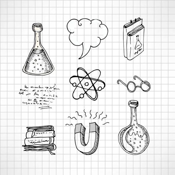 Doodle estilo elementos de laboratório de ciência — Vetor de Stock