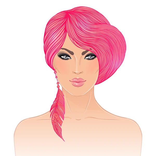 Fille de mode avec les cheveux roses . — Image vectorielle