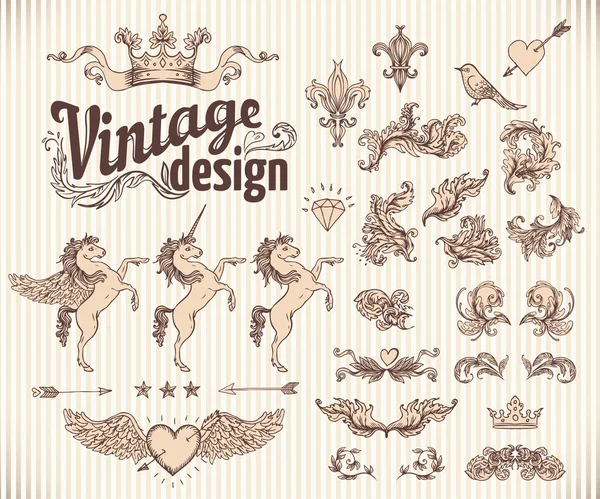 Set di elementi di design vintage. — Vettoriale Stock