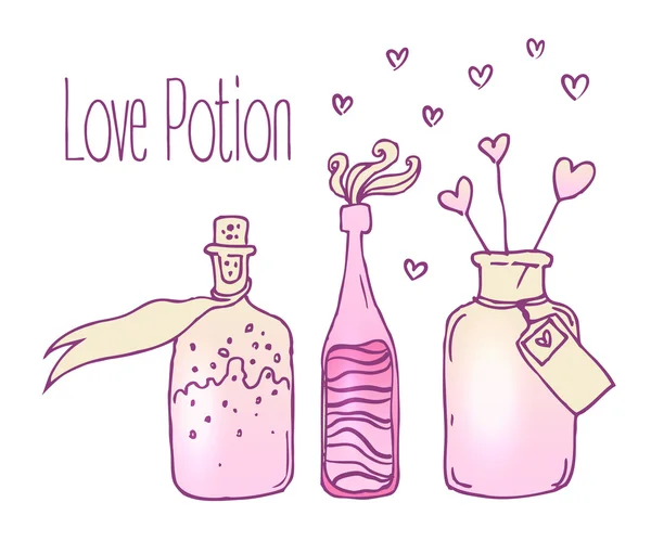 Love potion. Bottles. — Stock Vector