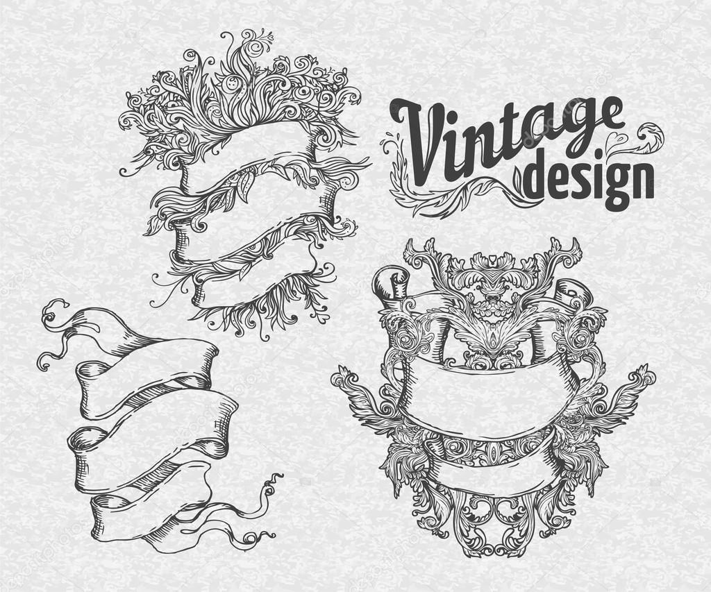 Vintage design elements set: Ribbons.