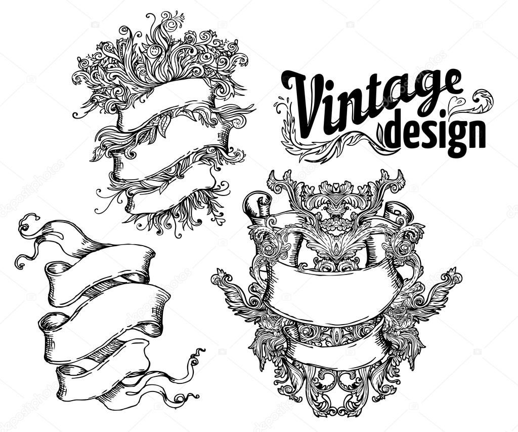 Vintage design elements set: Ribbons.