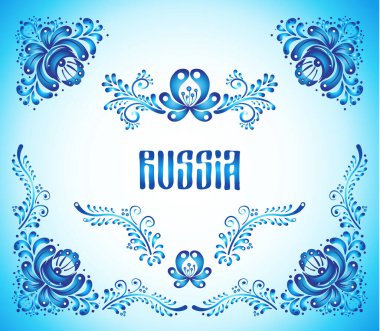 Bird of happiness on the branch with leaves, swirls and flowers. Gzhel, Russian traditional painted floral pattern inspired detailed isolated vector illustration. Print, poster, t-shirt, textile.