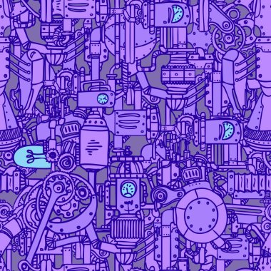 Saatler ve retro makineleri, grafik ve matematik formülleri mekanik parçaları ile sorunsuz arka plan. El tekrarlanan illüstrasyon steampunk tarzı çekilmiş.