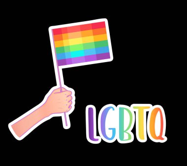 Gökkuşağı renkli ikon. Gay Gururu. LGBT konsepti. Siyaha izole edilmiş gerçekçi stil renkli vektör çizimi. Etiket, yama, tişört izi, logo tasarımı..