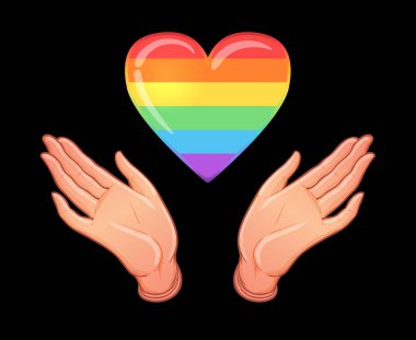 Gökkuşağı renkli ikon. Gay Gururu. LGBT konsepti. Siyaha izole edilmiş gerçekçi stil renkli vektör çizimi. Etiket, yama, tişört izi, logo tasarımı..