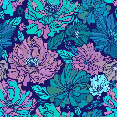 Taze renk paletinde soyut çiçekleri olan parlak, pürüzsüz bir desen. Sonsuz özgeçmiş. Etnik, pürüzsüz bir model. Vektör arkaplanı. Yaz şablonu.