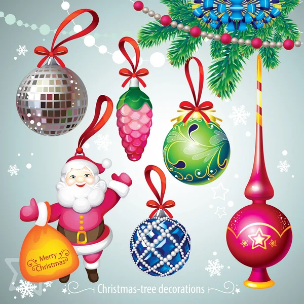 Conjunto de decoraciones de árbol de Navidad — Vector de stock