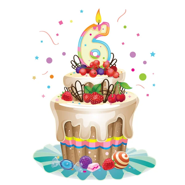 Šťastné narozeniny dort 6 — Stockový vektor