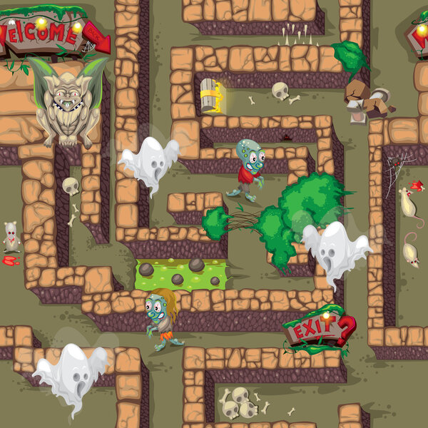 Seamless pattern of a maze of horror