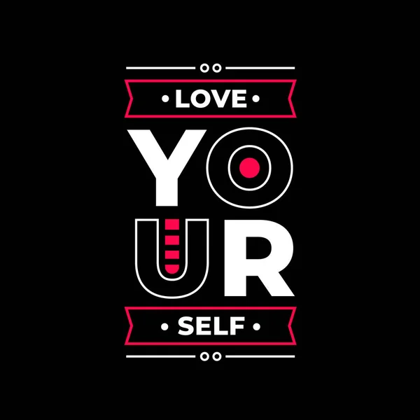 Love Your Self Quote Poster Design Black Background — Stock vektor