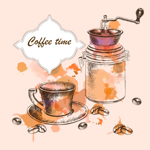 Hintergrund mit handgezeichneter Skizze Kaffeezeit — Stockvektor