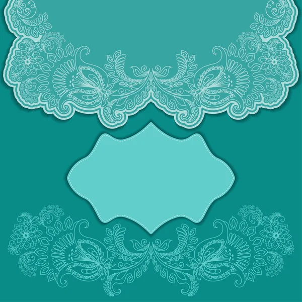 Lace turquoise wenskaart met frame — Stockvector